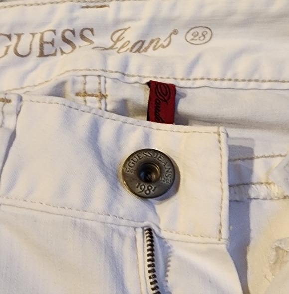 Guess Jeans Daredevil Skinny Leg White Denim With Stretch Size 28 - Picture 7 of 10